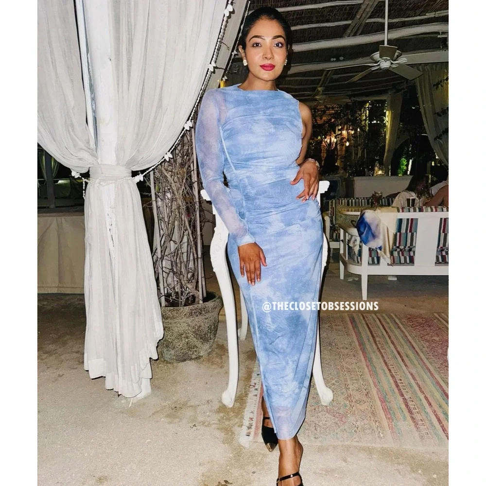 ZARA BLOGGER FAVE!!! Blue Fitted One-Sleeve Midi Dress NWT 💙 - Picture 14 of 16